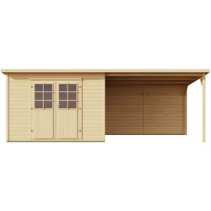 Abri de jardin en bois Weka Como avec toit en appentis, naturel, double porte avec fenêtres.