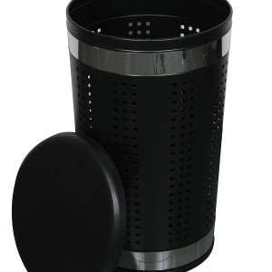 Cesto portabiancheria MSV nero in acciaio inox con coperchio imbottito, capacità 46 l.