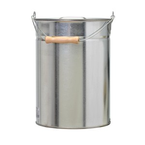 Seau multi-usage Firefix, galvanisé, avec couvercle et poignée en bois. Idéal pour accessoires de cheminée et de poêle.
