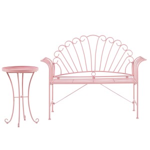 Ensemble bistro Beliani Cavinia en métal rose, comprenant banc et table pour balcon.