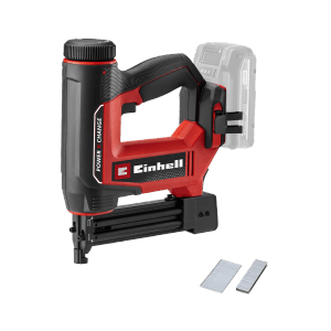 Einhell TE-CN 18/32 Li Solo chiodatrice a batteria, rosso/nero, con chiodi e graffette.