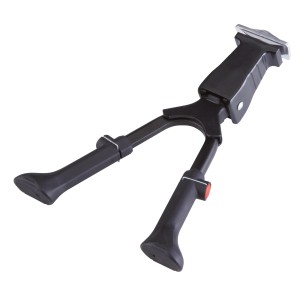 Cavalletto bici a due gambe regolabile in alluminio nero per bici da 26-28 pollici.