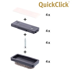 Set de patins pour meubles Wagner QuickClick Ultrasoft, 4 pièces, avec patins en feutre, vis et adaptateurs.