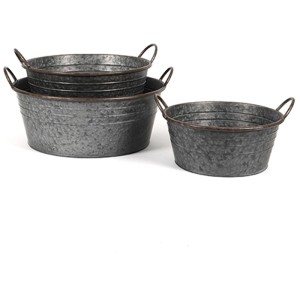 Set di 3 ciotole per piante DecoFinder Naxos in zinco con manici. Ideali per giardino e casa.