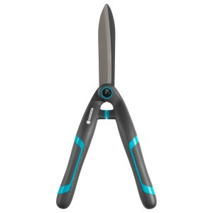 Cesoie per siepi Gardena PrecisionCut con lame grigie e manici blu e neri.