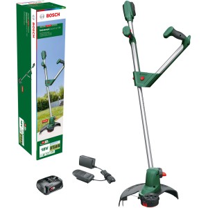 Tagliabordi a batteria Bosch UniversalGrassCut 18V-26 con batteria e caricabatterie.