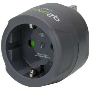 Q2 Power Reiseadapter Europa/UK, Zwischenstecker für Schuko- und Eurostecker, grau.