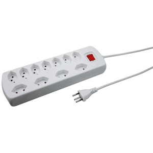 Bloc multiprise Power Easy blanc avec 11 prises T13, interrupteur de réinitialisation et sécurité enfant.
