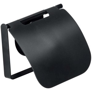 Wenko Static-Loc® Pavia porta rotolo carta igienica nero in acciaio con coperchio.