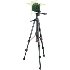 Livella laser a croce Bosch UniversalLevel 360 con treppiede per livellamenti precisi.
