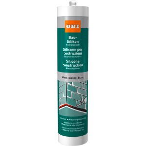 Cartuccia bianca di silicone da costruzione OBI 310 ml per sigillature elastiche permanenti.