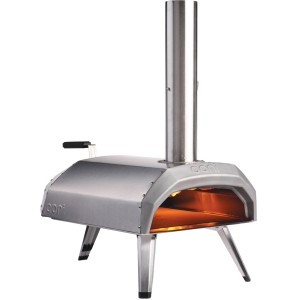 Four à pizza d'extérieur multi-combustible Ooni Karu 12 en acier inoxydable avec cheminée.