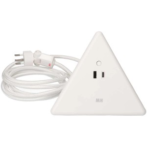 Multiprise Energy Pyramid blanche avec 2x Type13, ports USB-A et USB-C.