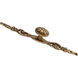 Pomello 1474, ottone anticato brunito, pomello per mobili con design floreale.