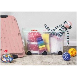 Rotho Rollbox Roller 6 Pink, 57 l, mit Spielzeug gefüllt. Aufbewahrungsbox mit Rollen.