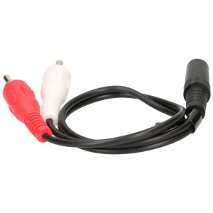 Adattatore audio stereo Schwaiger nero con connettori jack e Cinch. Cavo audio per impianto HiFi.