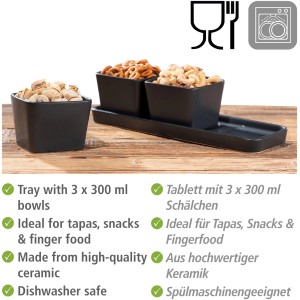 Wenko Snack- und Dip-Schalen Set Black Outdoor Kitchen, 4-teilig, schwarz. Ideal für Grillabende.