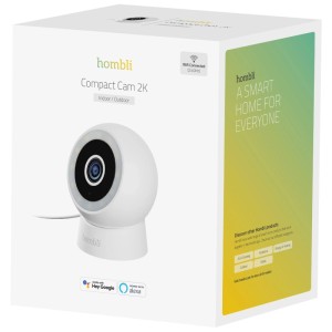 Weiße Hombli Smart Kompaktkamera für Innen & Außen, 2K QHD Auflösung.