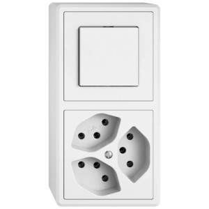 Combinaison apparente Feller avec interrupteur et 3 prises T13, thermoplastique, blanc.