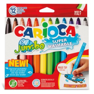 Carioca Jumbo Fasermaler, 12 Stk. Set mit breiter Spitze und leuchtenden Farben.