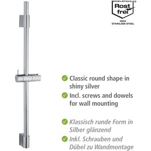 Wenko Asta doccia Classic cromata, 70 cm, in acciaio inox con supporto doccia regolabile.