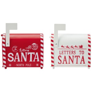 Deux boîtes aux lettres décoratives OBI Noël, rouge-blanc en fer, avec inscription 'Letters to Santa'.
