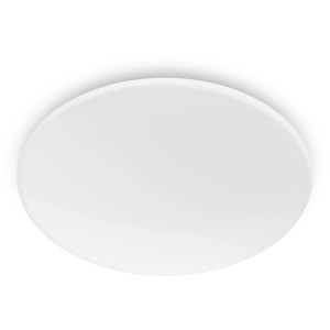 Plafonnier LED Philips Moire blanc et rond avec lumière blanc chaud (2700 K).