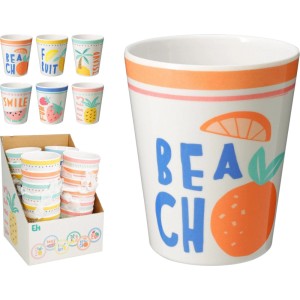 Gobelet en mélamine avec motifs de fruits, 350 ml, compatible lave-vaisselle, pour boissons chaudes et froides.