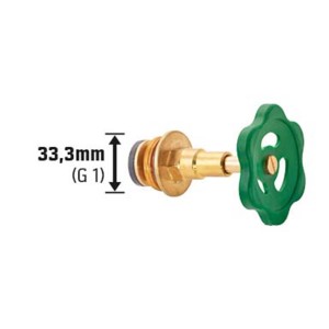 Tête de vanne à siège oblique en laiton, 33,3 mm (G 1") avec volant vert.