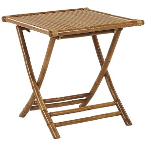 Klappbarer Beliani Outdoor-Bistrotisch Molise aus braunem Bambus. Quadratischer Gartentisch mit faltbarem Gestell.
