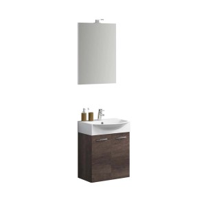 Ensemble de meubles de salle de bain Mini 50 en chêne Chateau avec meuble sous-vasque, lavabo et miroir avec éclairage LED.