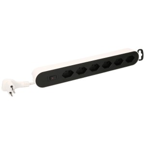 Multiprise Design Line, 6 prises, blanc et noir, avec interrupteur et câble.