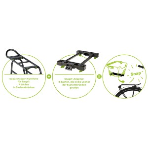 Racktime Snapit 1.0: Gepäckträger-Plattform und Adapter zur Befestigung von Fahrradtaschen.