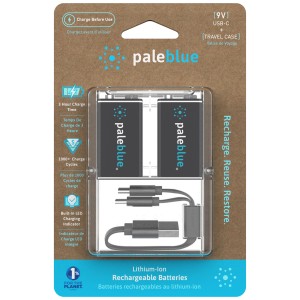 Pale Blue Batterie USB-C 9V, confezione da 2, ricaricabili con porta di ricarica USB.