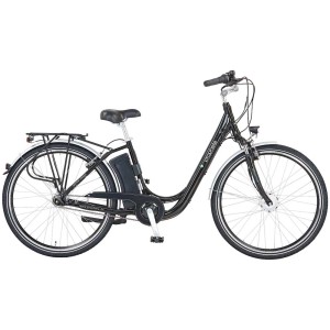 E-Bike Prophete City nero con cambio a 7 velocità e portapacchi, 28 pollici.