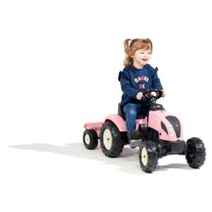 Trattore rosa Falk Country Star con rimorchio (taglia M) con bambino.