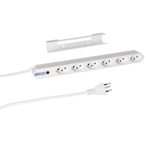 Multiprise Steba IQ, blanche, 6 prises avec fixation à clip et câble de 1,5 m.