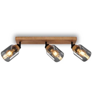 Briloner Spotleuchte, 3-flammig, schwarz, mit Holz und Rauchglas. Dreh- und schwenkbar.