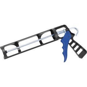 Pistolet à cartouche LUX en plastique avec poignée bleue et tige métallique.