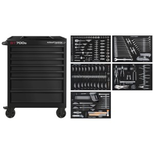 Servante d'atelier Kraftwerk BT700s noire en acier, équipée de 194 outils.