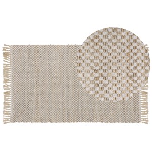 Tapis beige Zerdali à carreaux, poils courts, réversible, 80x150 cm.