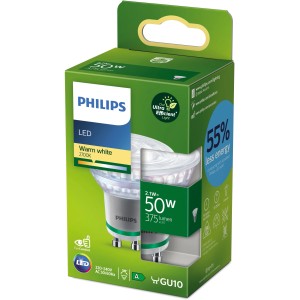 Lampadina LED riflettore Philips GU10, 2.1W, luce bianca calda, nella confezione.