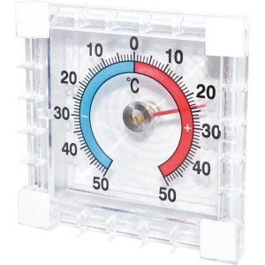 Termometro da finestra OBI in acrilico per visualizzare la temperatura esterna in gradi Celsius.