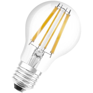 Lampadina LED Osram E27, forma a bulbo trasparente con tecnologia a filamento, 11W luce diurna.