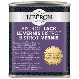 Liberon Le Vernis Bistrot vernice, incolore, finitura satinata, barattolo da 250 ml. Impregnante per legno per mobili e superfici.