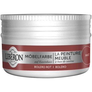 Barattolo di vernice per mobili a base di caseina Libéron, rosso Bolero, per mobili in legno.