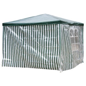 Lot de 2 parois latérales pour tonnelle PE, rayées vert et blanc, avec fenêtre.