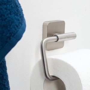 Porta carta igienica Tiger Onu, acciaio inox spazzolato, per montaggio a parete in bagno.