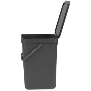 Brabantia Abfallbehälter Sort & Go, 12 l, grau, mit offenem Deckel und Tragegriff.