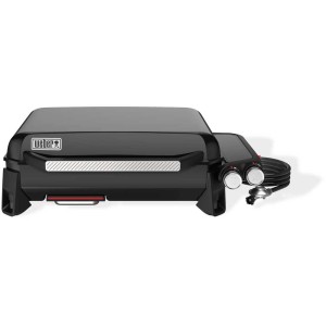 Weber Premium Plancha Slate GP, schwarzer Gasgrill mit Antihaft-Grillfläche und Dual-Zone-Hitze.